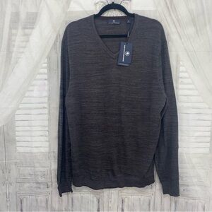 Hart Schaffner Marx Gray Brown Extra Fine Merino Wool V-Neck Pullover Sweater
